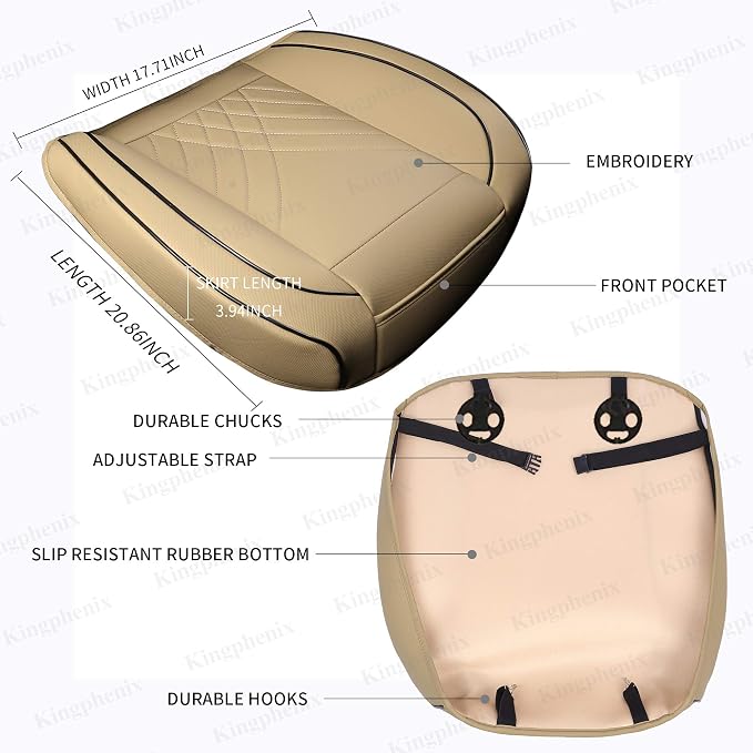 kingphenix Car Seat Cover, PU Leather Front Bottom Seat Protector | Front Bottom Seat Protector, Non-Slip Backing, Edge Coverage and Easy Installation for Sedans, SUVs, Trucks and Vans, Beige - Image 4