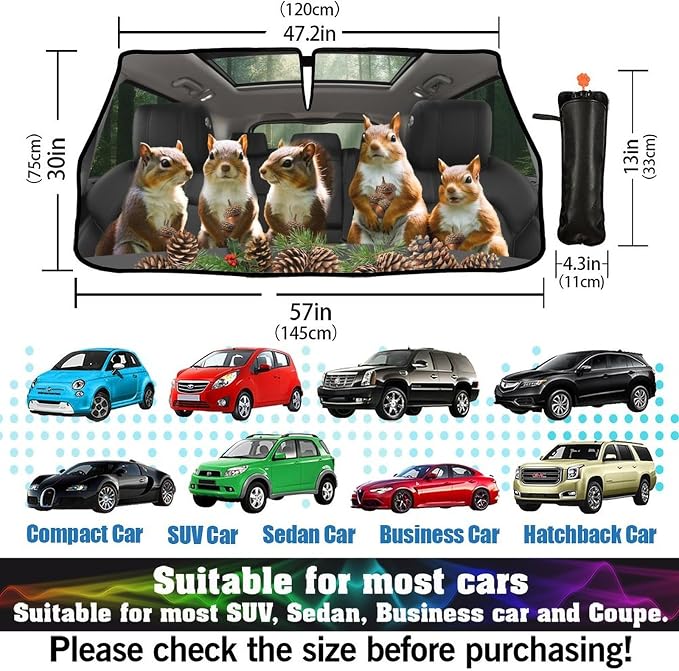 Funny Animal Squirrel Car Windshield Sun Shade Umbrella Bendable Handle Foldable Squirrel Sunshade for Car Windshield Block UV Rays Keep Vehicle Cool for Most Sedans SUV Trucks Cars 57"x30" - Image 6