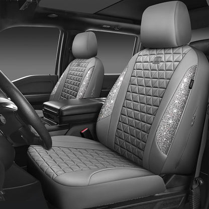 CAR PASS Bling Diamond Gray Leather Car Seat Covers Full Sets Interior Sets, Waterproof Shining Glitter Sparkly Crystal Universal Armrest Fit for Automotive Truck SUV Cute Women Girl, Gray Rhinestone - Image 9