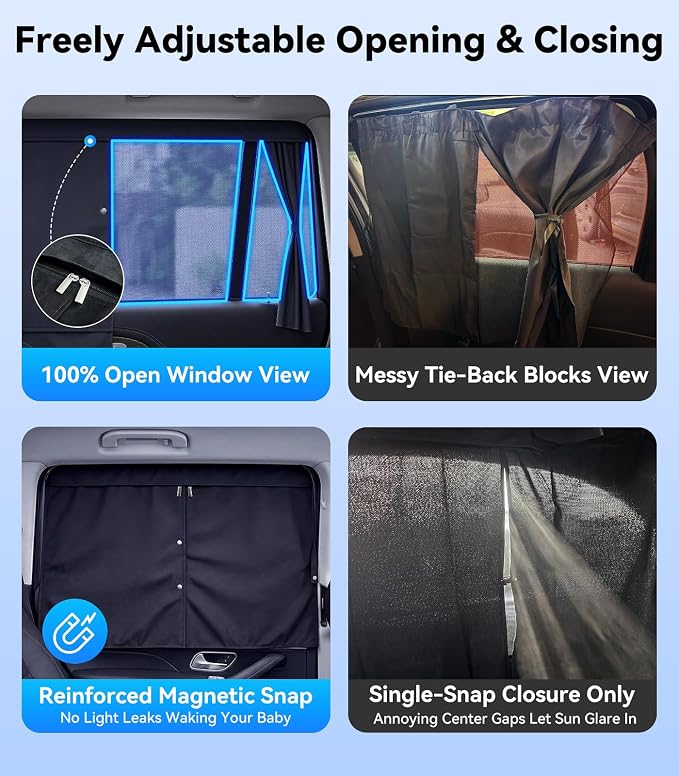 Nmoiss [2026 Upgraded] Car Window Shades for Baby [Blocks 100% UV & Harsh Sunlight] (2 Pack) Double Layer Side Window Curtains Roll Windows Down Privacy Full Covers/Half Shade Options Large - Image 4