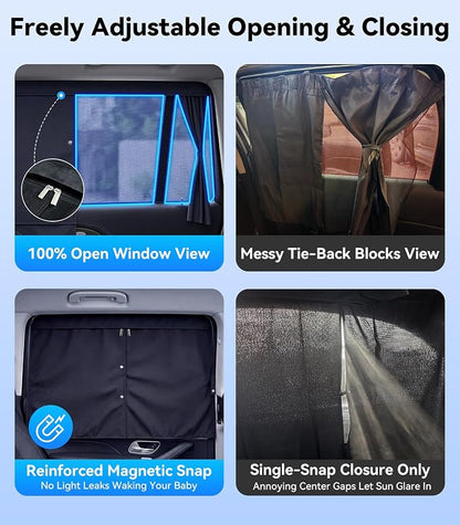 Nmoiss [2026 Upgraded] Car Window Shades for Baby [Blocks 100% UV & Harsh Sunlight] (2 Pack) Double Layer Side Window Curtains Roll Windows Down Privacy Full Covers/Half Shade Options Large - Image 4