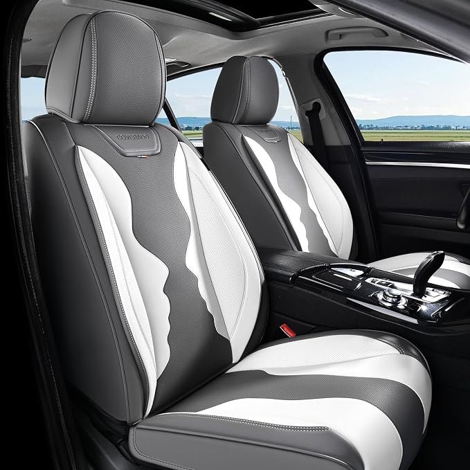 Coverado Car Seat Covers Full Set, Seat Covers for Cars, Front Seat Covers and Back Seat Cover Waterproof Leather Automotive Seat Cover, Universal Car Interior Protectors Cushion for Most Cars - Image 2