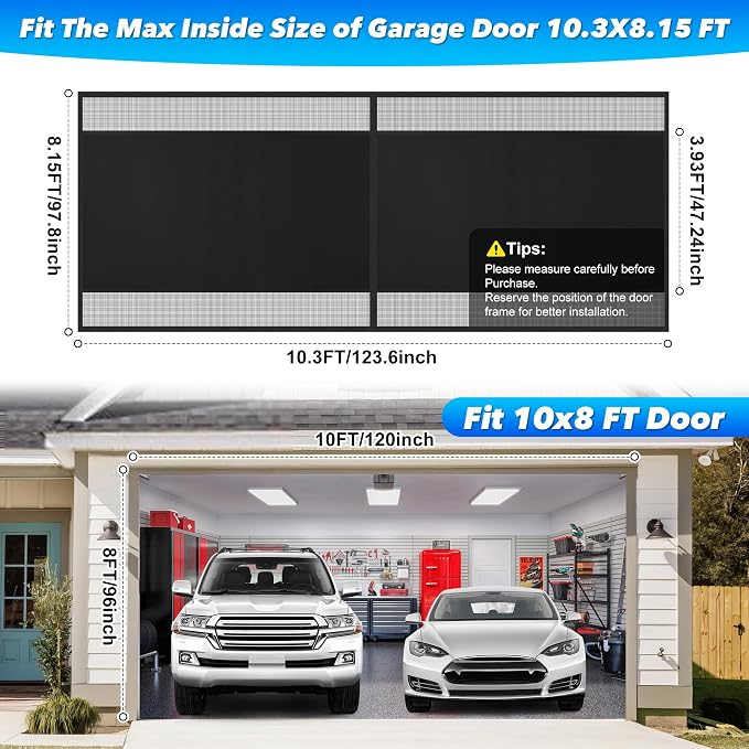 Privacy Garage Door Screen Blackout for 1 Car Garage-10x8FT Heavy Duty Magnetic Garage Screen,Thicker 265g/㎡ Mesh, Hands Free, Magnetic Privacy Garage Screen Door (Black, 10 * 8FT) - Image 2