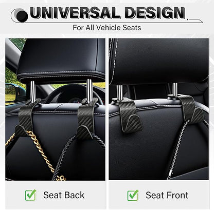 SINGARO Universal 4 Pack Car Seat Headrest Purse Hook, Carbon Fiber Back Seat Hook Storage Organizer Hanger for Purse Handbag Coat, Car Interior Accessories(Black) - Image 4