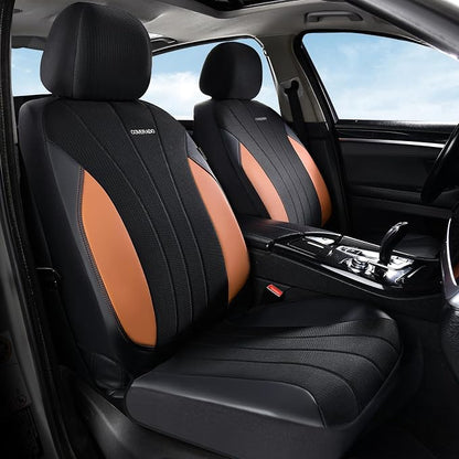 Coverado Seat Covers for Car, Automotive Car Seat Covers 5 Seats, Mesh Breathable Leather Seat Protectors, Brown Seat Covers Universal Fit for SUV, Truck, Vans, Sedan - Image 3