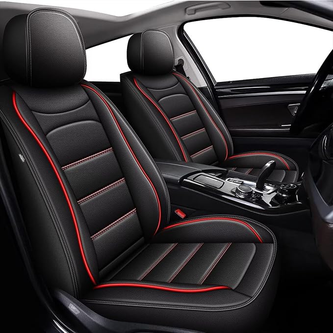 IKABEVEM Car Seat Covers Fit for Acura RDX 2007-2025 2026: Full Set Luxury Leather Automotive Seat Covers, Car Seat Protector(5 Seats, Black&Redline) by IKABEVEM