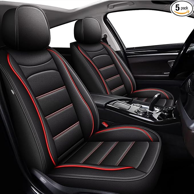 IKABEVEM Car Seat Covers Fit for Honda HRV 2016-2026: Full Set Luxury Leather Automotive Seat Covers, HR-V Car Seat Protector(5 Seats, Black&Redline) by IKABEVEM