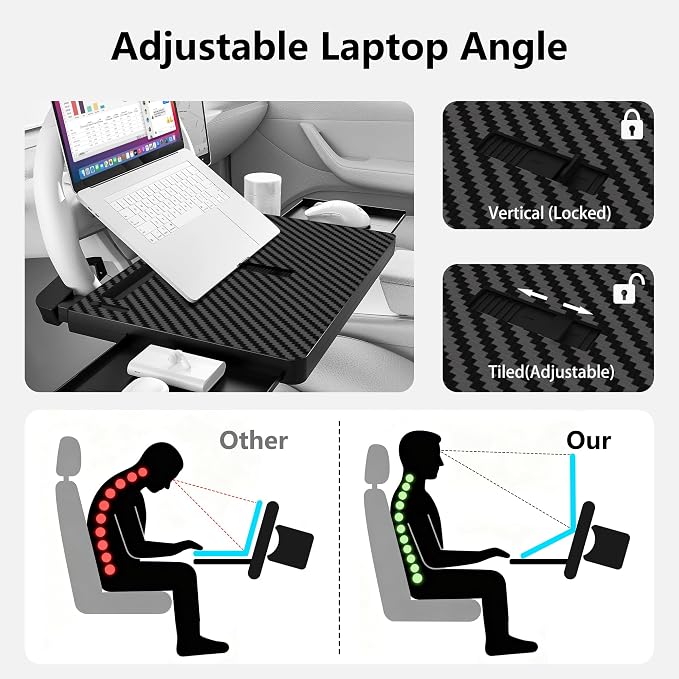 Steering Wheel Tray, Car Food Tray, Adjustable Car Laptop Desk ﻿ | Car Desk with Phone Slot and Storage Drawers, Portable ABS Table with Anti-Slip Pads, Fits Most Steering Wheels - Image 4