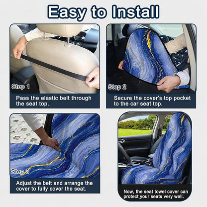 Car Seat Towel Cover 2 Pack for Front Seats, Sweat Absorbent Car Seat Protector with Non-Slip Backing, Waterproof Towel Car Seat Covers for Runners, Gym, Swimming, Beach, Blue Gold Marble - Image 8
