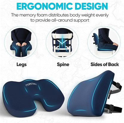 FORTEM Seat Cushion & Lumbar Support for Office Chair, Wheelchair, Car | Memory Foam | Ergonomic Design | Washable Cover | Non Slip | Blue - Image 6
