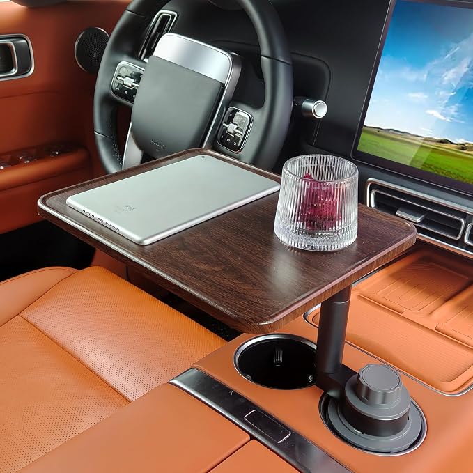 Car Desk for Laptop,360° Rotating Cup Holder Table，Wood Car Tray, Car Table & Car Food Tray，Steering Wheel Tray， Car Accessories for Women & Men. Compatible with Tesla Model Y/3/S, Ford F150& Most by Unknown