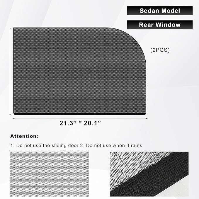 2 PCS Car Window Shades, Double-Layer Automotive Rear Side Window Sunshade Blocks UV Rays & Sun Glare, Breathable Mesh Screen Stretch Sun Protection Cover for Most Cars - Image 2