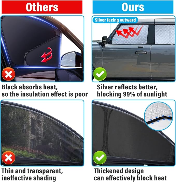 KMF 6pcs Thicken Full Sun Shades for Dodge Challenger 2015-2023 Accessories,Car Window Covers Sunshade for Windshield Side Rear, UV Block Visor Privacy for Car Camping with Storage Bag - Image 8