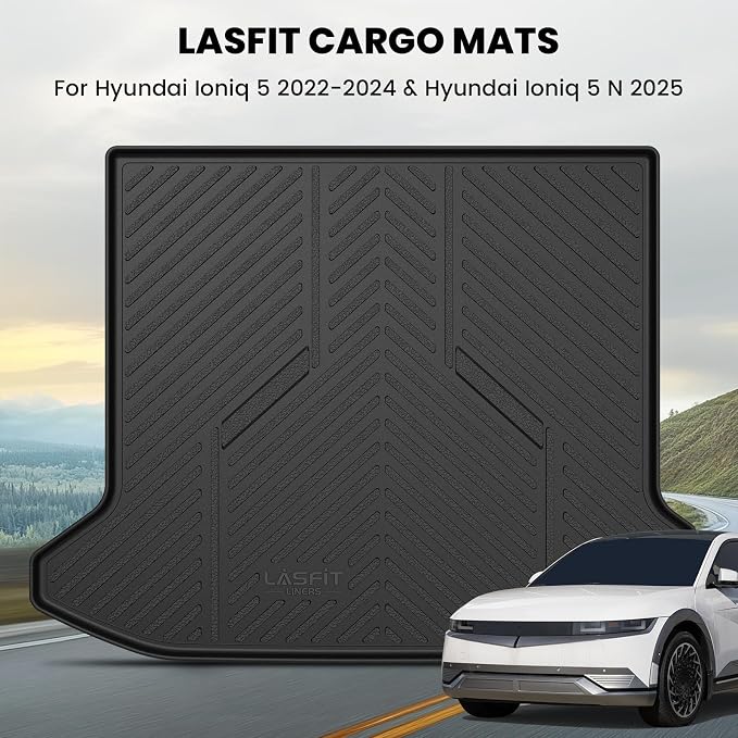 LASFIT Cargo Mat for Hyundai Ioniq 5 2024 2023 2022 / Ioniq 5 N 2025 | All Weather TPE Custom Fit Cargo Trunk Mat Accessories, Black - Image 2