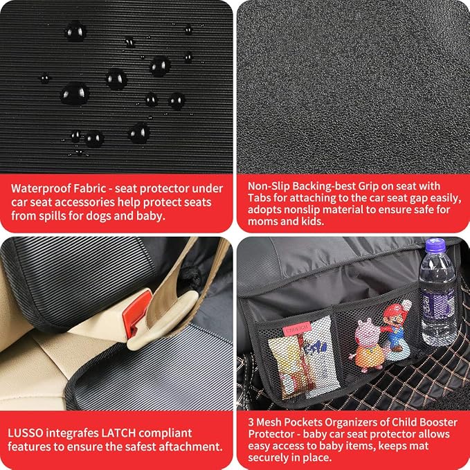 Kaiphy Car Seat Protector - Seat Protection Mat - Thick Padding - Durable, Waterproof Fabric, Leather Reinforced Corners & 3 Pockets for Handy Storage (2 Pack) Gray - Image 4