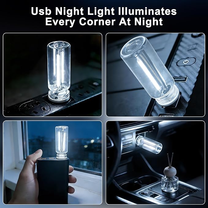 2 Packs USB Light for Car, Touch Dimmable Car Interior Ambient Lights - Portable Mini USB LED Light Bulb, Retro Glass Bottle Night Light for Vehicle, Bedroom, Hallway, Camping (White) - Image 3