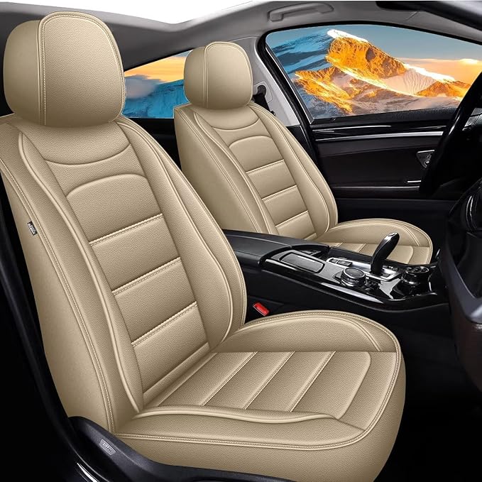 IKABEVEM Car Seat Covers for Mazda Mazda 3 2010-2019, 2-Pack Front | Luxury Fuax Leather, Waterproof, Airbag Compatible, Easy to Install, Scratch‑Resistant Seat Protection, Beige by IKABEVEM