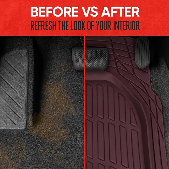 Motor Trend FlexTough Floor Mats for Cars, Burgundy Deep Dish All-Weather Car Mats, Waterproof Trim-To Fit Automotive Cars Trucks SUV, Universal Liner Accessories - Image 7