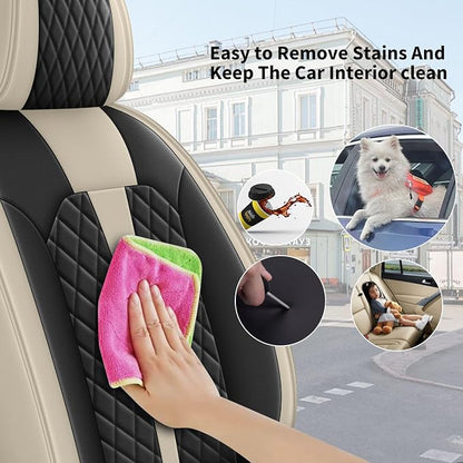 IKABEVEM Car Seat Covers Fit for Toyota Camry 2002-2024 2025 Full Set | Waterproof Faux Leather, Airbag Compatible, Easy Install & Wipe Car Seat Protector,5 Seats Covers Fit for Camry, Beige&Black - Image 5