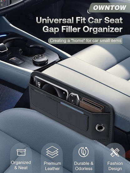 Universal Fit Premium Leather Car Seat Gap Filler Organizer, Center Console Organizer with Card Slots, Clever Gifts for Car SUV Truck Owners (Black, 2 Pack) - Image 2