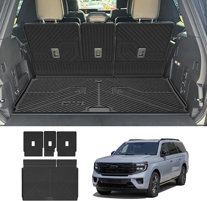 LASFIT Floor Mat with Ford Expedition Max 7&8 Seats 2025 2026 2027 | Backrest Mat fit Lincoln Navigator,Costom Fit All Weather Protection TPE Easy Clean Cargo Liners,4pcs,Black by LASFIT