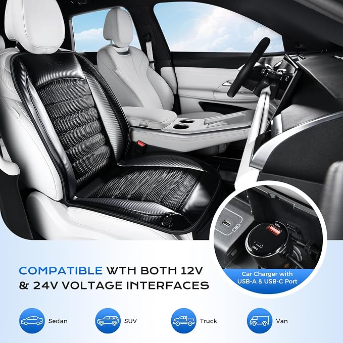 Coverado Cooling Car Seat Cushion, Ventilated Seat Cover with 2 Turbo Fans, Cooling Car Seat Covers Cooled Seat Pad Universal Fit for Most Car SUV Truck, Gray - Image 6