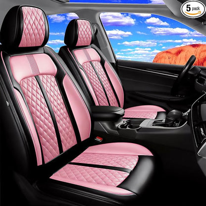Fit Grand Cherokee Car Seat Covers for Jeep Grand Cherokee 2011-2026 - Premium Full Coverage Leather, Airbag Compatible, Luxury Waterproof All Weather Seat Protector, Full Set, Black+Pink by FiveFox