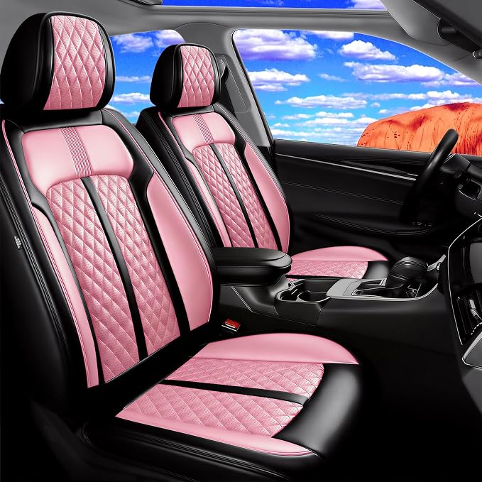 Fit Ioniq Seat Covers Custom Fit for Hyundai Ioniq 2017-2026, Front Pair | Premium Leather Full Coverage Protectors, Waterproof, Breathable, Scratch Resistant, Easy Wipe, Airbag Compatible, Black+Pink by FiveFox
