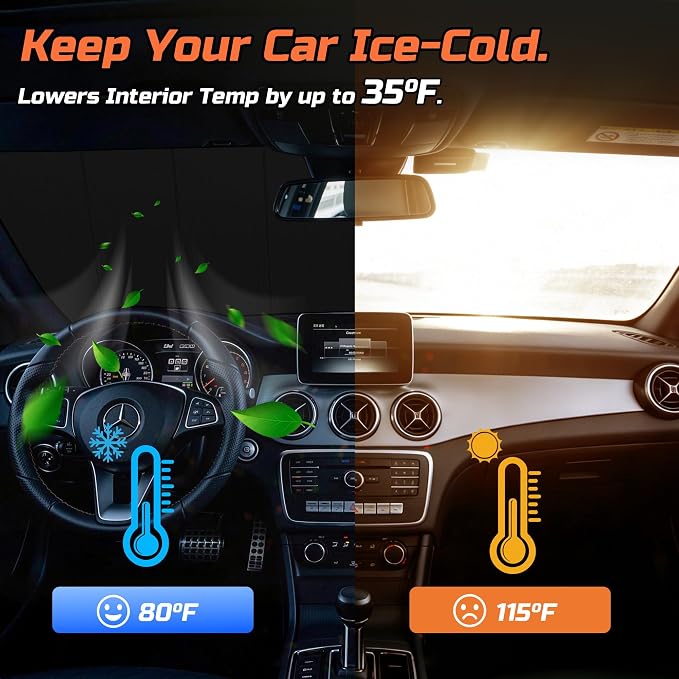 Windshield Sun Shade Compatible for 2019-2025 Ram 1500 10 inch Wide Sensor Silver Reflective Foldable Front Sun Visor Sunshade Protector with Storage Bag Keep Interior Cool - Image 5