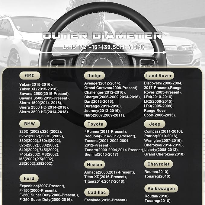 SEG Direct Car Steering Wheel Cover for F150 Tundra Range Rover 15.5"-16" | Large Size 39.5-41cm for Car Truck SUV, Microfiber Leather, Anti-Slip Grip, Auto Interior Accessories, Black and Gray - Image 5