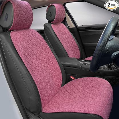 BOPUOVRE Linen Front Car Seat Covers Breathable Fabric | Car Seat Protector Universal Fit Cars Vans SUVs Trucks 2 Units Pink by BOPUOVRE