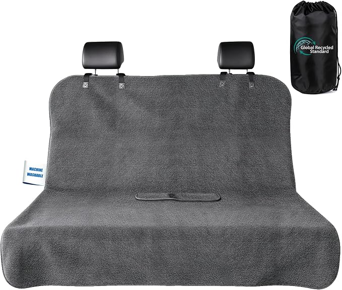Car Seat Cover Towel, Waterproof Sweat Absorbent Back Seat Protector for Sedans SUVs & Minivans, Non-Slip Machine Washable Rear Bench Cover for Post-Gym, Beach, Pets & Kids (Gray) by TESFEEL