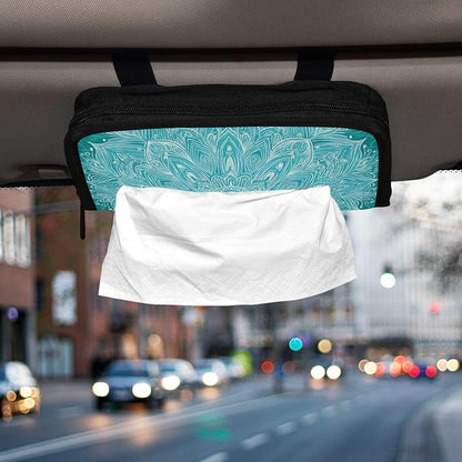 Car Tissue Holder Car Napkin Holder Tissue Box Dispenser Storage Case Sun Visor Mask Holder Accessories with Adjustable Straps Reusable Refillable Vintage Turquoise Mandala - Image 6