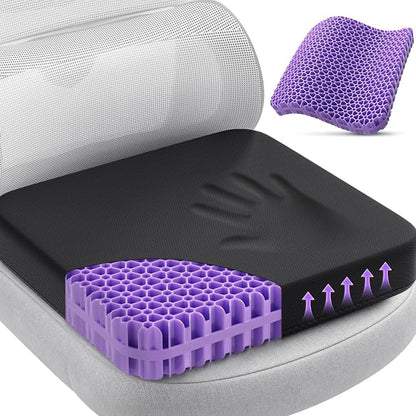 TushGuard Gel Seat Cushion for Long Sitting, Breathable Thick Patent Design | Enlarged Cooling Chair Pad for Office Chair, Wheelchair, Desk Chair, Supportive Car Cushion (2.2"Thinck, Black+Violet) by TushGuardSeatCushonsPillows