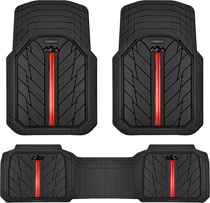 CAR PASS Rubber Floor Mats for Cars, Car Mats Full Sets DeepDish,Universal S~L Size Trim-to Fit Automotive Floor Mat for Truck Van SUV, Heavy Duty Waterproof All-Weather Floor liners Durable Black Red by CARPASS