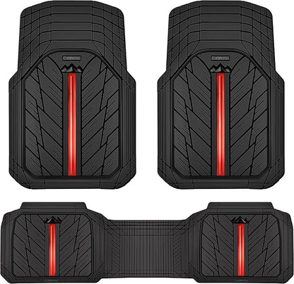 CAR PASS Rubber Floor Mats for Cars, Car Mats Full Sets DeepDish,Universal S~L Size Trim-to Fit Automotive Floor Mat for Truck Van SUV, Heavy Duty Waterproof All-Weather Floor liners Durable Black Red by CARPASS