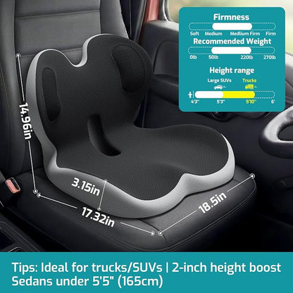 Trucker Seat Cushion, Thick Car Seat Cushions with Lumbar Support Pillow, Ergonomic L-Shaped Orthopedic Memory Foam for Long Driving Lower Back Pain Sciatica Relief, Gift for Drivers (Black+LGrey) - Image 2