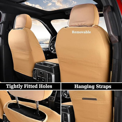 Coverado Front Seat Covers, Waterproof Canvas Seat Protector for Car Seat Cushions for Kids & Dogs, Seat Covers Compatible with 2015-2026 Ford F150 & 2017-2026 Ford F250 F350 F450(Yellow, 2PCS) - Image 2