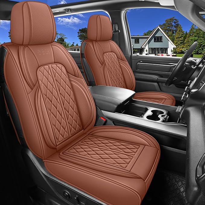 Car Seat Cover Custom Fit for Ford F150 2009-2026 Faux Leather Seat Cover Set Compatible with Regular Cab Super Cab Super Crew Pickup Truck Cushions (Brown, Full Set) by DuDuWang