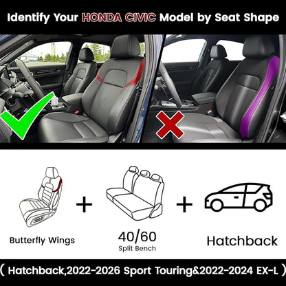 HKZ Custom Fit Civic Seat Cover Full Set for Honda Civic 4 Door (Hatchback 2022-2026 Sport Touring)&(Hatchback 2022-2024 EX-L) 5-Seats Full Set,Leather Seat Protector(Black) - Image 2