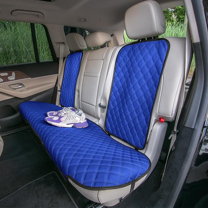 FH Group Car Seat Cover Cushion - Cars Trucks SUV, Faux Leather Car Seat Cushions, Waterproof Car Seat Cover Cushion, Universal Fit Car Seat protector Rear Set Blue - Image 2