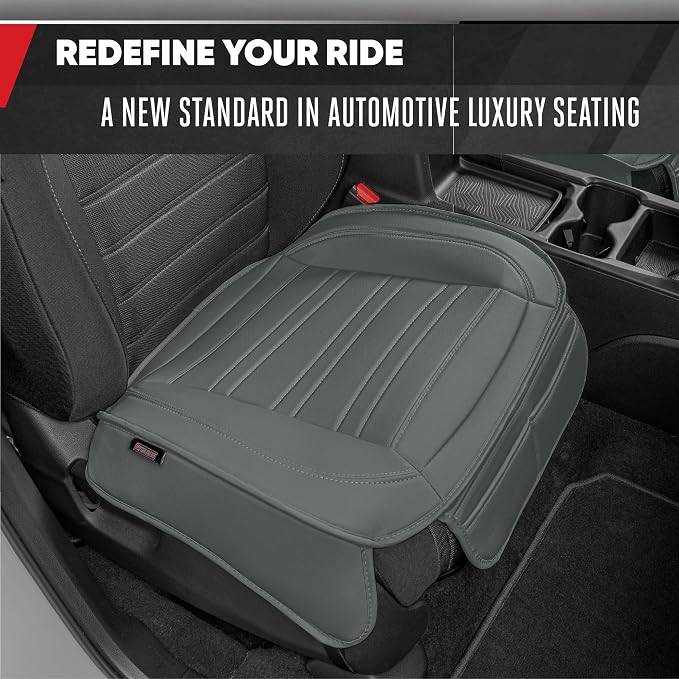 Motor Trend Seat Covers for Cars Trucks SUV, Faux Leather 2-Pack Gray Padded Car Seat Covers with Storage Pockets, Premium Interior Seat Cover - Image 3