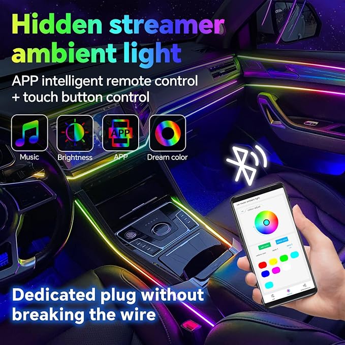 Dream Color Acrylic Interior Car Ambient Light Kit, Bphuny 18 in 1 593 LEDs Fiber Optic Multiple Modes Decoration Atmosphere Lights with Music Dynamic Rainbow Rhythm, RGB Neon Lights for All Cars - Image 3
