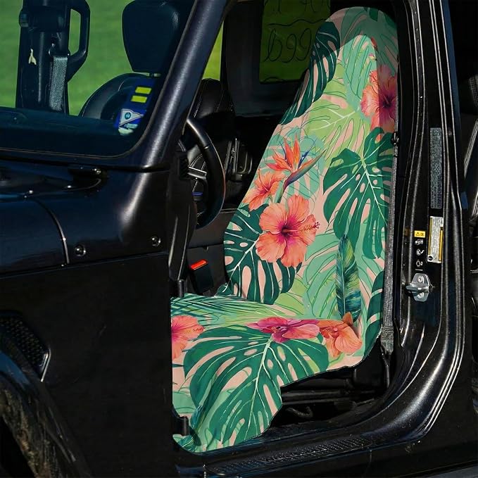 2 Pack Car Seat Towel Covers, Sweat-Proof Microfiber Seat Protectors for Gym, Running, Beach & Workout, Breathable Quick-Dry, Machine Washable, Green Tropical Floral Print, Universal Fit - Image 4