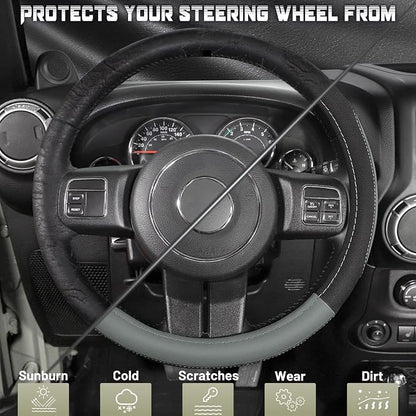 SEG Direct Car Steering Wheel Cover for F150 Tundra Range Rover 15.5"-16" | Large Size 39.5-41cm for Car Truck SUV, Microfiber Leather, Anti-Slip Grip, Auto Interior Accessories, Black and Gray - Image 3
