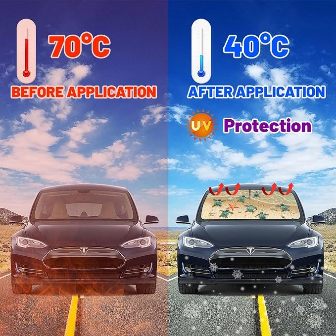 Socira Sea Turtles Car Windshield Sun Shade Umbrella Style Sunshade Funny | Automotive Windshield Sunshade Foldable Front Car Accessories Interior Decor to Keep Vehicle Cool for Most Vehicles 57X30'' - Image 6