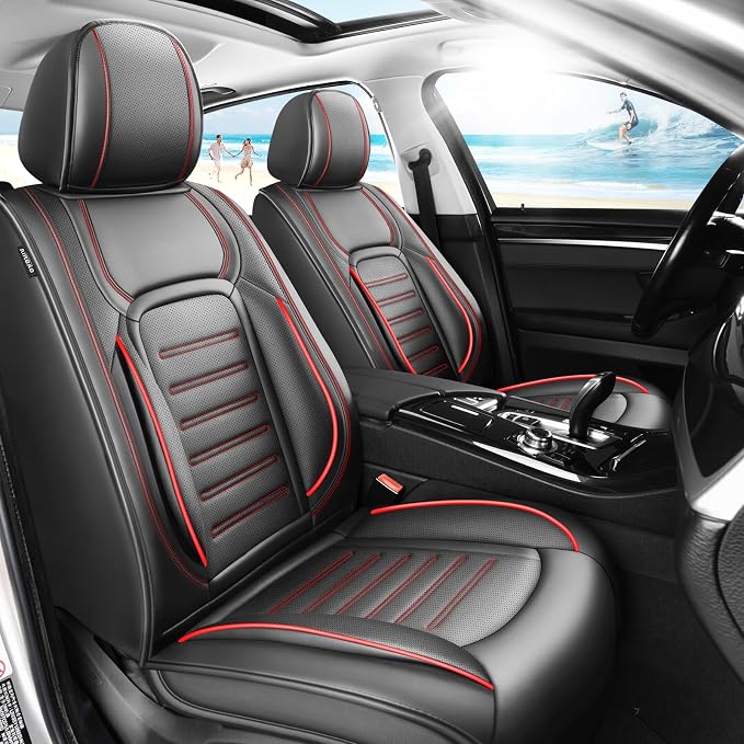 Fit CHR Car Seat Covers for Toyota CHR 2018-2021 2022 -Premium Leather, Waterproof，Breathable，All-Weather Seat Cushion Protecto & Airbag Compatible, Full Set Red Line Black by Unknown