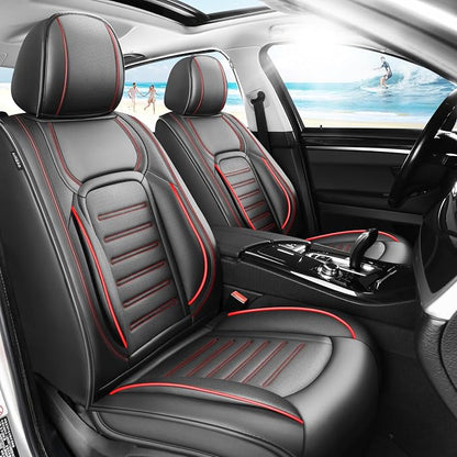Fit CHR Car Seat Covers for Toyota CHR 2018-2021 2022 -Premium Leather, Waterproof，Breathable，All-Weather Seat Cushion Protecto & Airbag Compatible, Full Set Red Line Black by Unknown