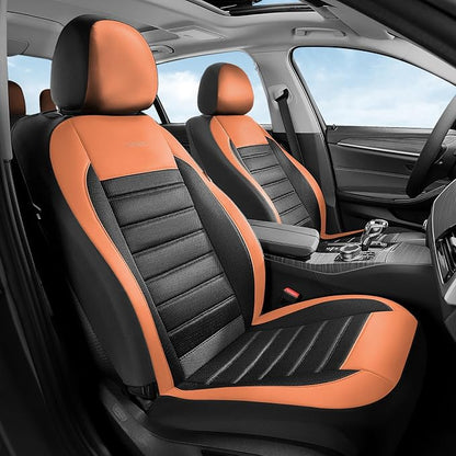 Coverado Car Seat Covers Front Seat, Luxury Leather Car Seat Protector, Automotive Front Mesh Seat Covers, Orange&Black Seat Cushion for SUV Sedan Truck by COVERADOAUTO