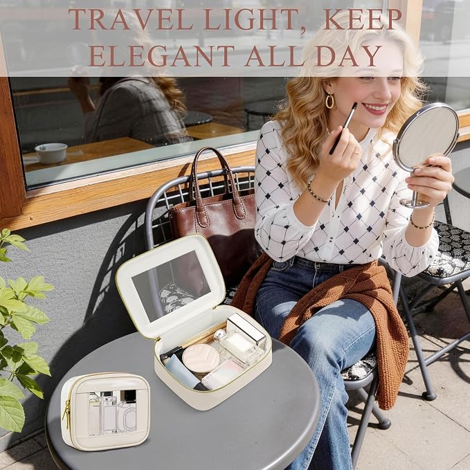 2-Piece Leather Clear Makeup Bags Set - Waterproof Clear Cosmetic Bag Case with Zipper, Transparent TSA Approved Toiletry Bag for Travel, Car Accessories for Women (Beige-2, Mini+Medium) - Image 7